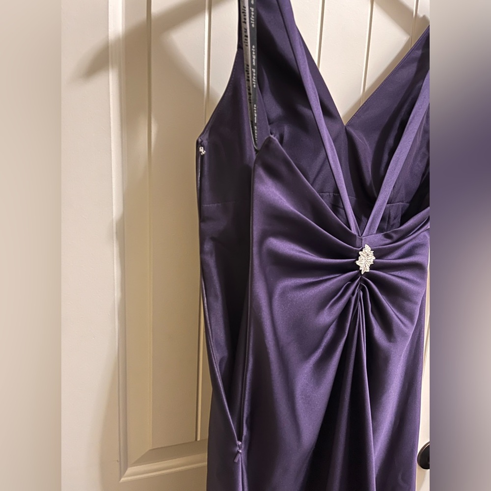 Art Deco Satin Open Back Deep Purple Formal Prom Wedding Bridesmaid - Picture 10 of 13